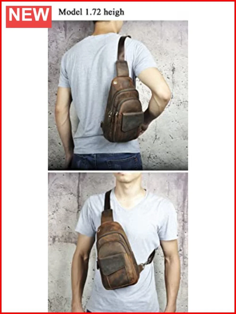 Genuine Leather Crossbody Chest Sling Bag for Men Hiking Travel